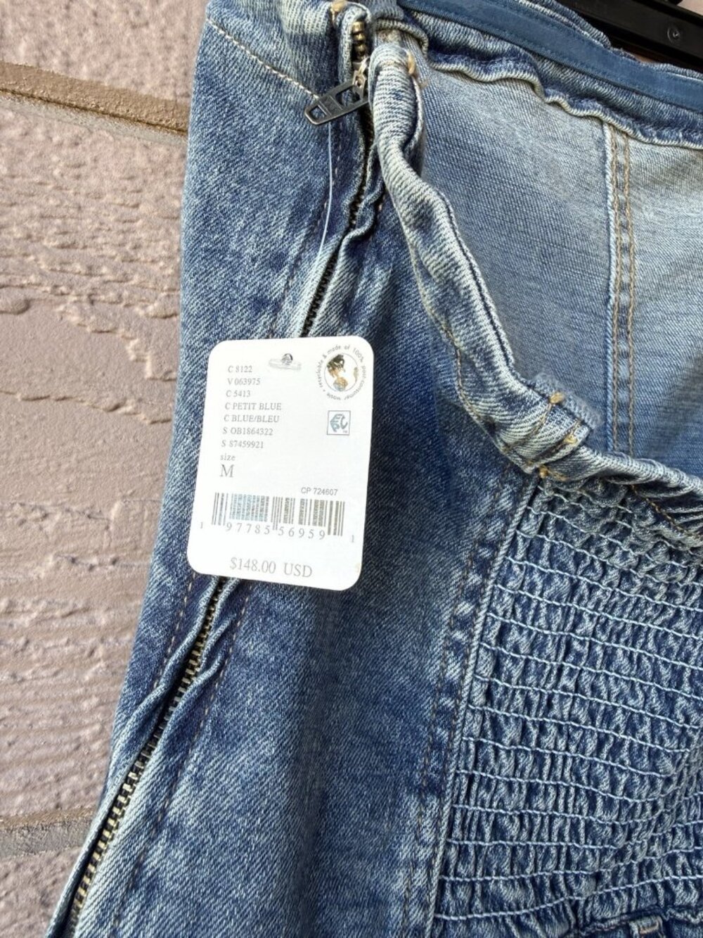 Free People We The Free Womens M Strapless Denim Jumpsuit Barrel Leg Blue NWT - Picture 3 of 12